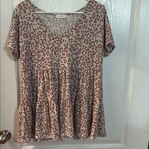 First Love Tan Short Sleeve Tiered Blouse
